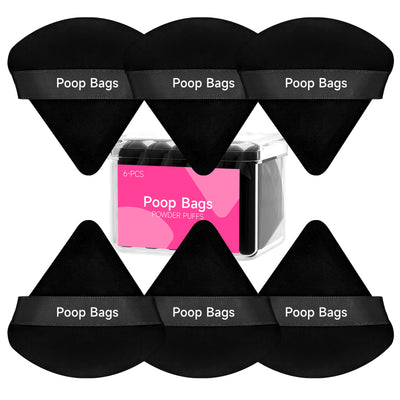 Poop Bags 6 Pieces Face Powder Puff with a Travel Case, Soft Makeup Puff with a Container, Triangle Velour Makeup Sponge for Loose Powder Body Powder, Beauty Makeup Tools, Black