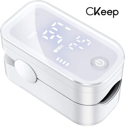 CKEEP Pulse Oximeter Fingertip, Blood Oxygen Saturation Monitor with Accurate Fast Spo2 Reading Oxygen Meter, Oxygen Monitor with Lanyard and Batteries (White)
