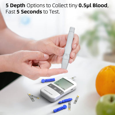 Metenehealth  Blood glucose meter Blood Glucose Monitor Kit, 100 Glucometer  Strips, 100 Lancets, 1 Blood Sugar Monitor, Blood  Sugar Test Kit with Control Solution, Lancing  Device, No Coding,White,Large Display