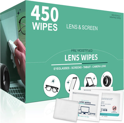 GJUMP Lens Cleaning Wipes, 450 PCS Individually Wrapped Glasses Wipes, Pre-Moistened Lens Wipes