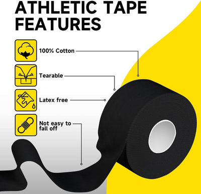 Metenecare adhesive bandages Self Adhesive Bandage  Wrap 12 Pack, Athletic Tape 2 Inches X 5 Yards,  Sports Tape, Breathable, Waterproof, Elastic  Bandage for Sports, Wrist and Ankle Wrap Tape,  Non-Woven Bandage(Black)