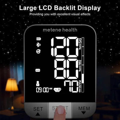 Metenehealth  Blood Pressure monitor Smart Wireless  Monitor with Adjustable Large  Cuff(8.7-16.5in) & Backlit Display, APP Unlimited  Memory for 2 Users Tracking,White
