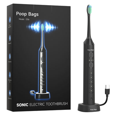 Poop Bags Electric Toothbrush, Rechargeable Power Sonic Toothbrush with 40000VPM for Adults, 5 Optional Modes, Smart Timer, 5 Brush Heads, IPX7 Waterproof