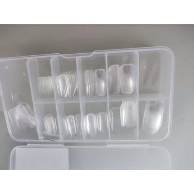QULD False Nail Tips, Tip Press on Nails Long Square, Pre-applied Tip Primer and Base Coat Cover, No Need to File Soft Gel Fake Nails for Nail Extension Easy DIY