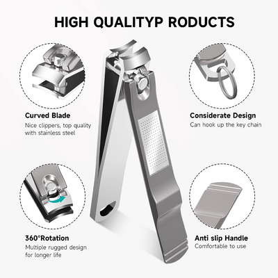 QULD Nail Clipper ,Premium Stainless Steel Fingernail and Toenail Clipper Cutters, Fingernail Clipper Cutters Sets with Nail File Sharp,Effortless Stainless Steel Nail Clippers for Men & Women