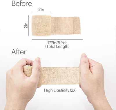 GJUMP Self Adhesive Bandage Wrap 12 Pack, Athletic Tape 2 Inches X 5 Yards, Sports Tape,  Elastic Bandage for Sports, Wrist and Ankle Wrap Tape, Non-Woven Bandage(Beige)