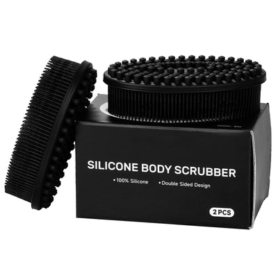 WEKEEP Body Brush for Wet Dry Brushing, Silicone Body Scrubber for Gentle Exfoliating on Softer Glowing Skin, Gentle Massage with Silicone Loofah Bath Brush, Shower Brush for Women Men Kids (Black)