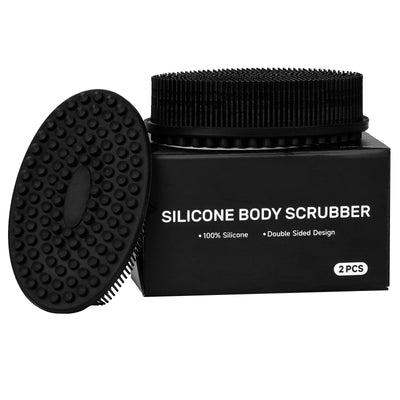 WEKEEP Body Brush for Wet Dry Brushing, Silicone Body Scrubber for Gentle Exfoliating on Softer Glowing Skin, Gentle Massage with Silicone Loofah Bath Brush, Shower Brush for Women Men Kids (Black)