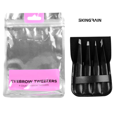 SKINGRAIN Tweezers Set with Scissors and Eyebrow Razor, Eyebrow Tweezers for Women and Men, Professional Stainless Steel Tweezers for Facial Hair Removal
