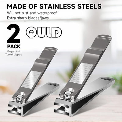 QULD Nail Clipper ,Premium Stainless Steel Fingernail and Toenail Clipper Cutters, Fingernail Clipper Cutters Sets with Nail File Sharp,Effortless Stainless Steel Nail Clippers for Men & Women
