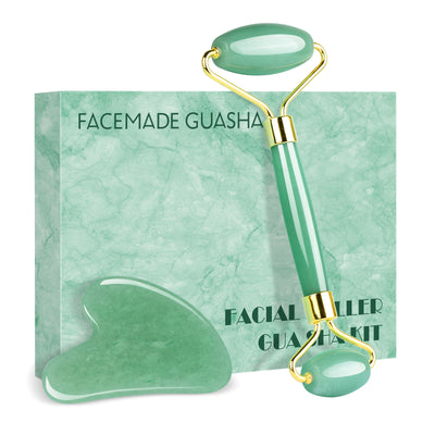 FACEMADE GUASHA Jade Roller and Gua Sha Set, Guasha Massage Tool for Face, Eyes, Neck Skin Care, Beauty Facial Natural Jade Stone for Relieving Wrinkles and Firming