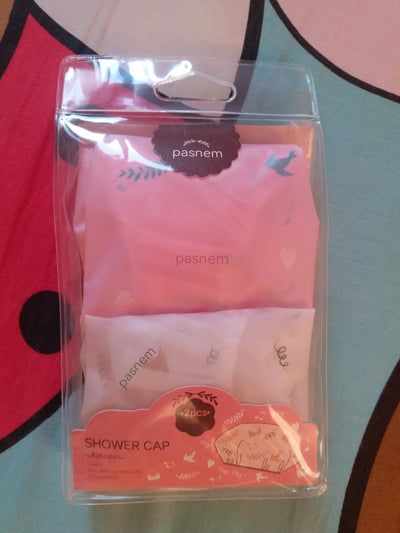 pasnem Shower Caps  Bath Cap Waterproof Women's Durable and Dirt Resistant Face Washing beauty Cap 2 Pack White + Pink