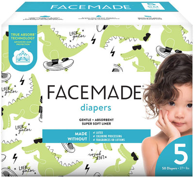 FACEMADE Baby Cloth Diapers (5 Pack) Unbleached Premium Cotton Comes with 3 Fasteners Fits Newborn Babies to Toddlers (10-30 lbs)
