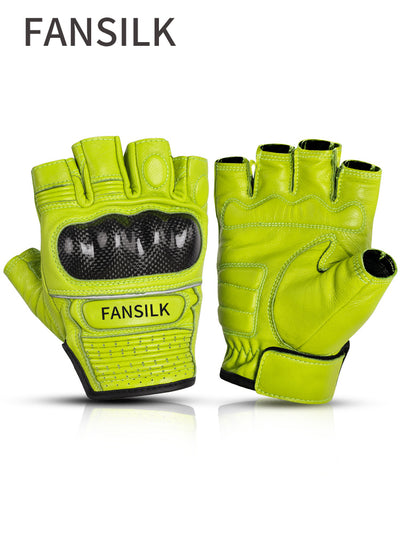 FANSILK Motorcycle Riding Leather Gloves Locomotive Sheepskin Half-finger Cowhide Retro Racing Rider Breathable Anti-fall
