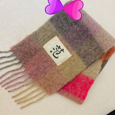 范 Contrast Color Rainbow Fringe Square Couple Shawl Warm Bib Scarf Female Winter