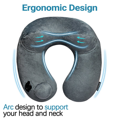 FACEMADE Pillow for Airplanes,Inflatable Neck & Head Support Pillow with Soft Washable Cover and Portable Carrying Bag