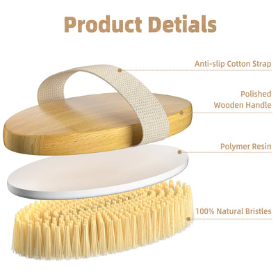 Shower Brush with Soft and Stiff Bristles,Natural Bristle for Exfoliating Skin and A Soft Scrub,2PCS Bath Brush for Wet or Dry Brushing, Specially Wooden Handle Cleans the Body Easily