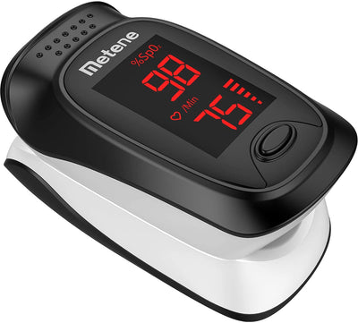 Pulse Oximeter Fingertip, Blood Oxygen Saturation Monitor with Pulse, Accuracy Heart Rate Monitor and SpO2 Meter, Metene Portable Digital Reading LED Display Oximeter with Lanyard and Batteries