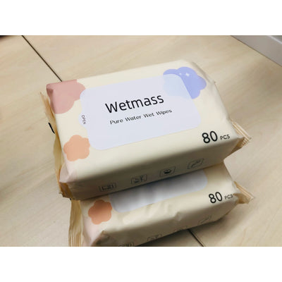Wetmass Pure Water Wet Wipes, Odorless, Suitable for All Kinds of Skin and Toner Use, Pack of 80