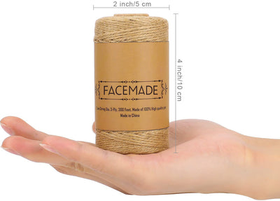 FACEMADE 3 Pack Natural Jute Twine String Arts Crafts Jute Rope Cord Light Duty Industrial Packing Materials Packing String for Gifts,Festive and Gardening (3 Pcs x 300 Feet).